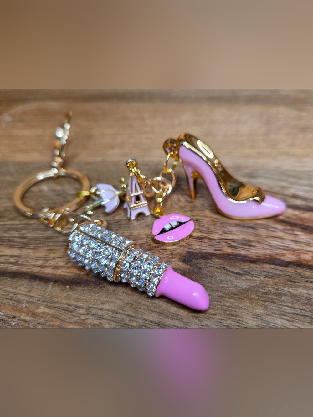 Sparkling Pink Lipstick & Matching Pink High Heel Keychain For a Fun Accessory!